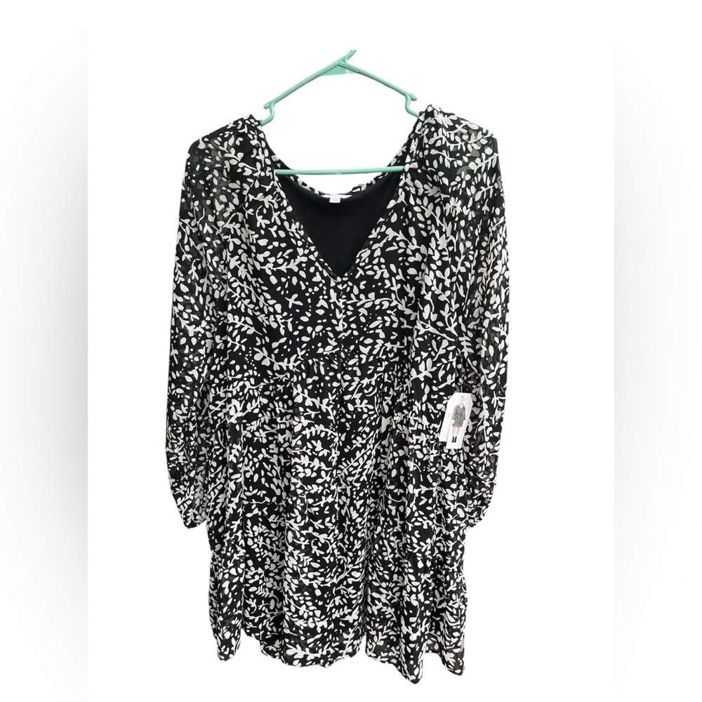 Time and Tru Tiered Babydoll Dress • Size M (8‑10) • Black/White Print • NWT
